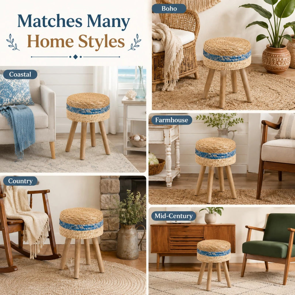 Grass Weave Pouf Ottomans Round Footstool Handmade Bohomian Decor
