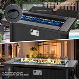 Walsunny 45 inch Outdoor Propane Fire Pit 50,000 BTU Gas Fire Pit Table with Lid, Glass Wind Guard, Waterproof Cover, Rectangle Gas Firepit Table for - Image 3