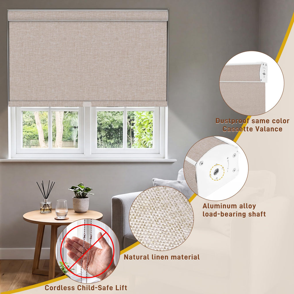Blackout Roller Shades Cordless Window Covering Custom Size Pink.