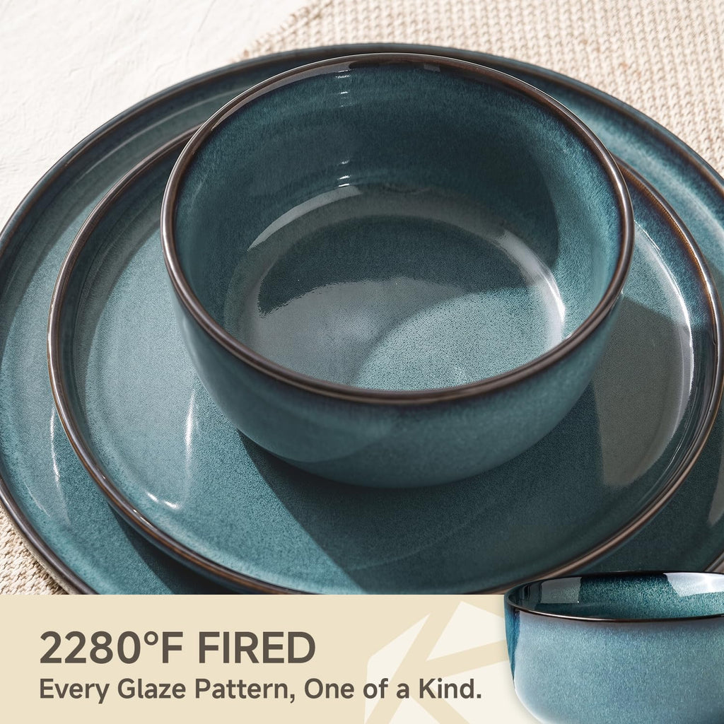 Stoneware Dinnerware Sets for 8, Reactive Glaze, Pale Blue