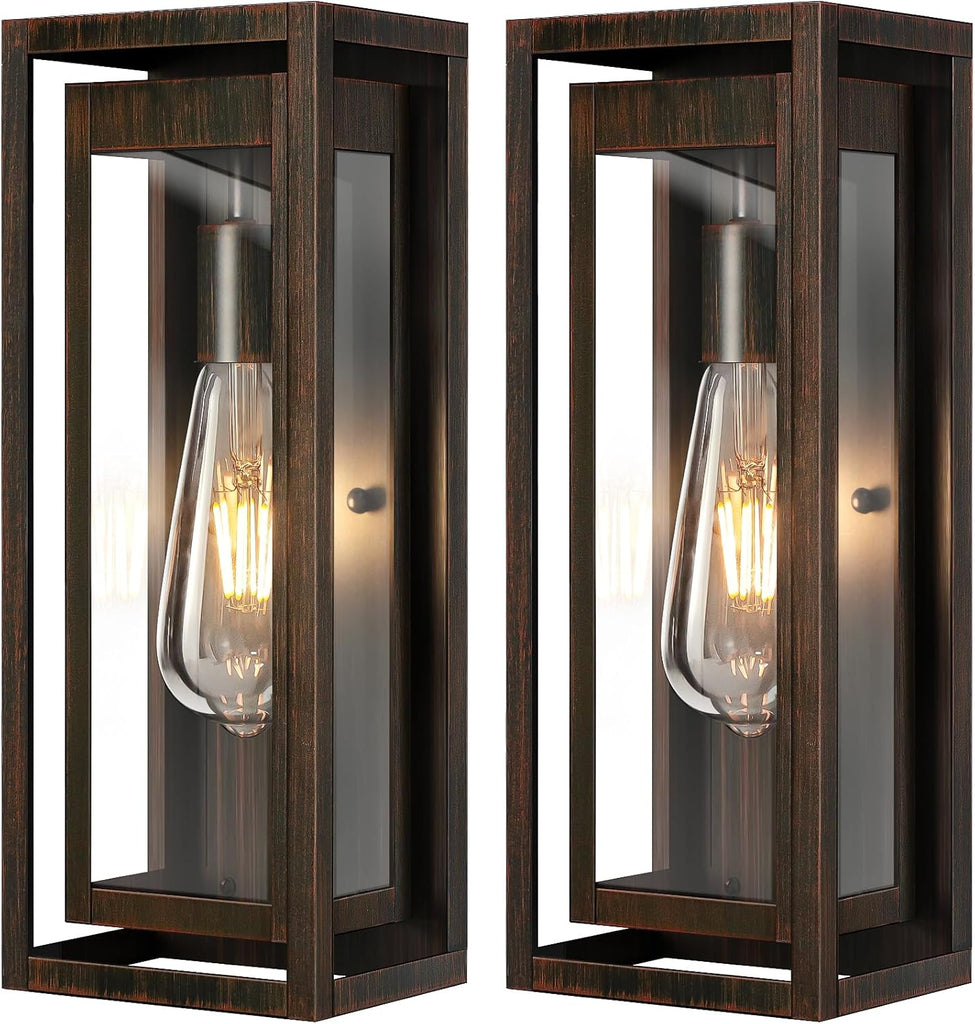 15" Large Outdoor Light Fixture Wall Mount, 2 Pack Distressed Brown Outdoor Sconce Lights, Modern Waterproof Exterior Porch Lights with Clear Glass Shade for Front Door, Garage A123-B0D9VS8WVS