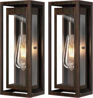 15" Large Outdoor Light Fixture Wall Mount, 2 Pack Distressed Brown Outdoor Sconce Lights, Modern Waterproof Exterior Porch Lights with Clear Glass Shade for Front Door, Garage A123-B0D9VS8WVS