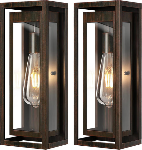 15" Large Outdoor Light Fixture Wall Mount, 2 Pack Distressed Brown Outdoor Sconce Lights, Modern Waterproof Exterior Porch Lights with Clear Glass Shade for Front Door, Garage A123-B0D9VS8WVS