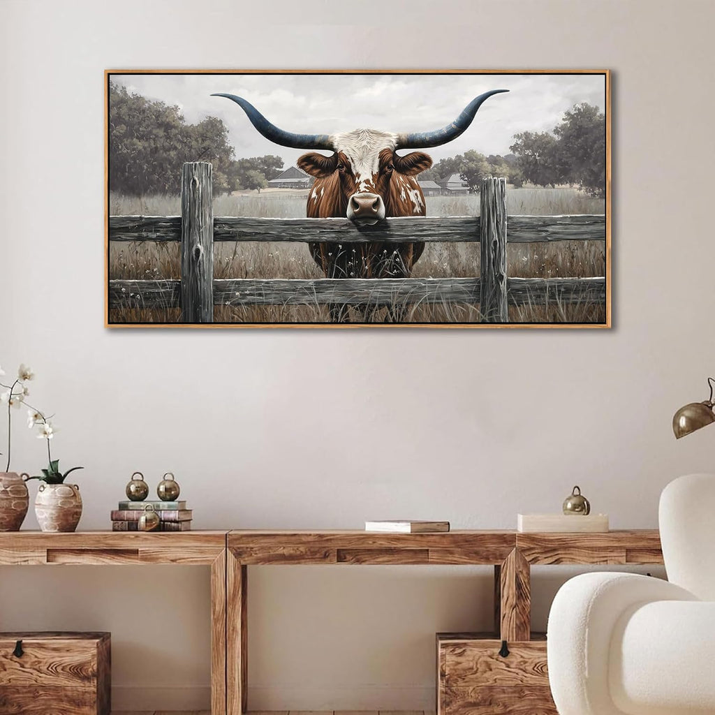 Highland Cow Wall Art - Rustic Farmhouse Wall Art for Country Wall Decor, Vintage Artwork for Walls, Framed Pictures