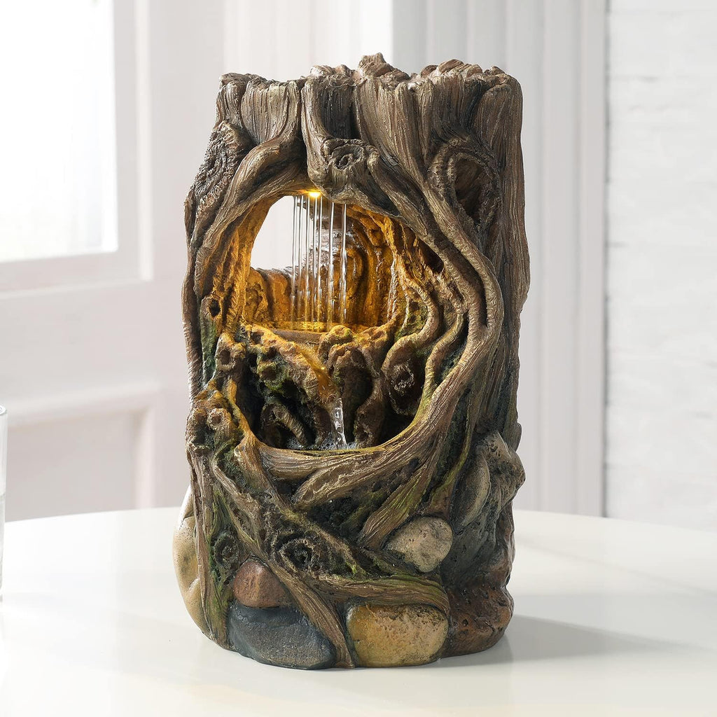 Tabletop Fountains Beautiful Stump Water Fountain Relaxation Raindrop Fountains Meditation Desk Fountain Artistic