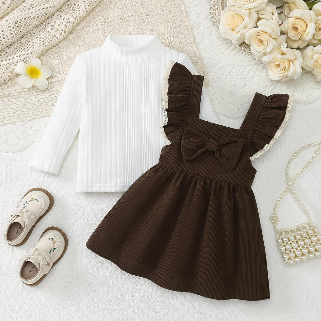 Toddler Baby Girl Corduroy Overall Dress Set Long Sleeve Fall Winter Outfit