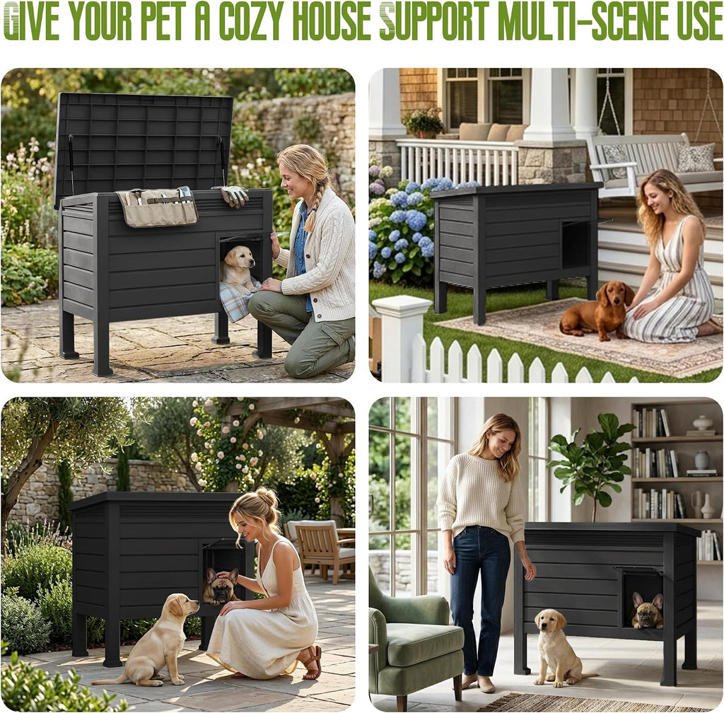 Indoor & Outdoor Resin Dog House with Raised Floor and Easy Assembly - Small Breed Shelter Featuring Louvered Vents