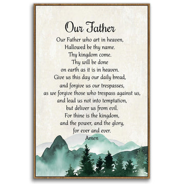Our Father Prayer Wall Art Framed, Christian The Lords Prayer Wall Art Decor, Mountain Inspirational Quotes Bible
