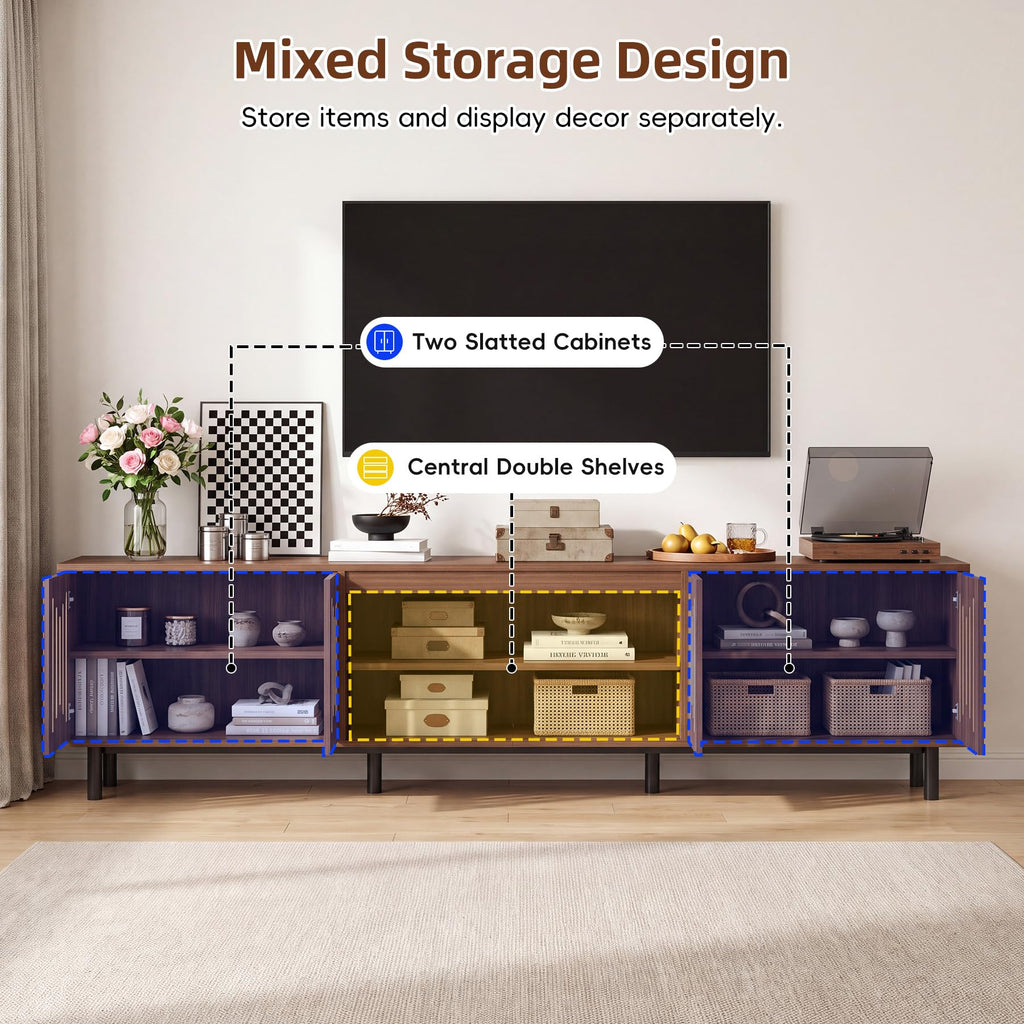 94.5" Large TV Stand with Storage, Long Entertainment Center, Walnut