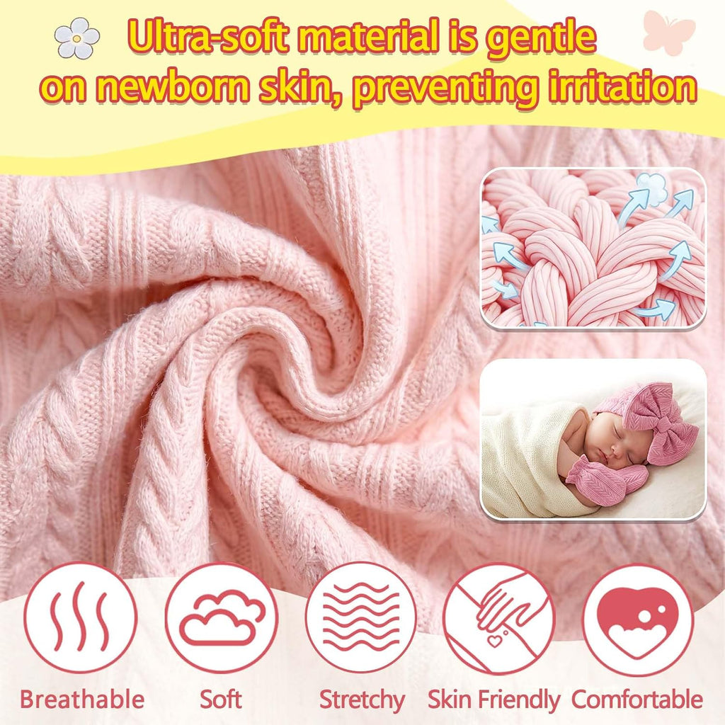 8 Sets Newborn Baby Girl Bow Hats and Mittens Turban Beanies 0