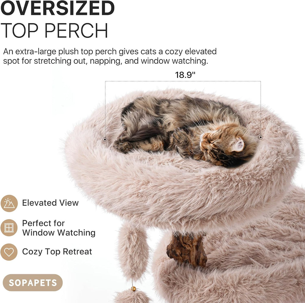 47.6" Modern Wood Cat Tree for Large Cats, Solid Wood Cat Tower for Multi-Cat Homes, Cat Furniture with Condo