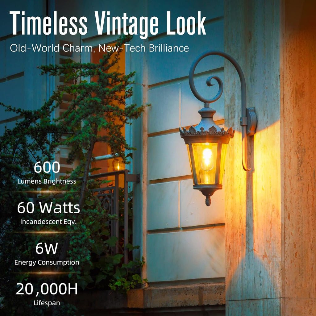 LED Edison Bulbs Dimmable, E26 Bulb 60 watt Equivalent, Soft White 2700K, ST58 Vintage Light Bulbs, 90+ CRI, 6W 600LM