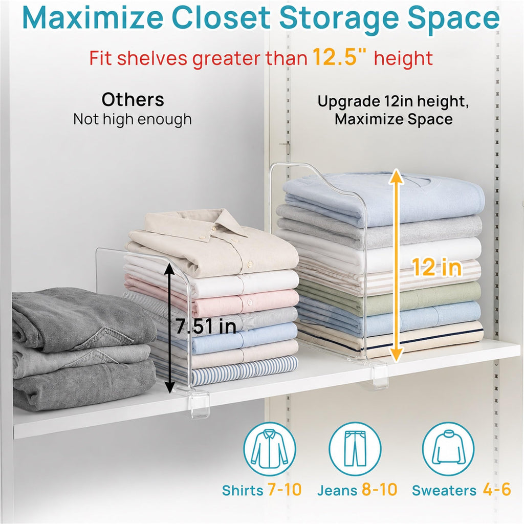 12" Extra Tall x 11.7" Deep Shelf Dividers, 12 Pack
