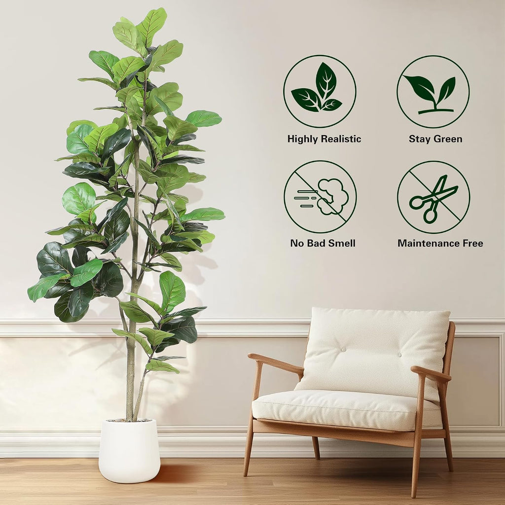7ft Artificial Fiddle Leaf Tree Faux Plant Fake Ficus Lyrata Silk Trees