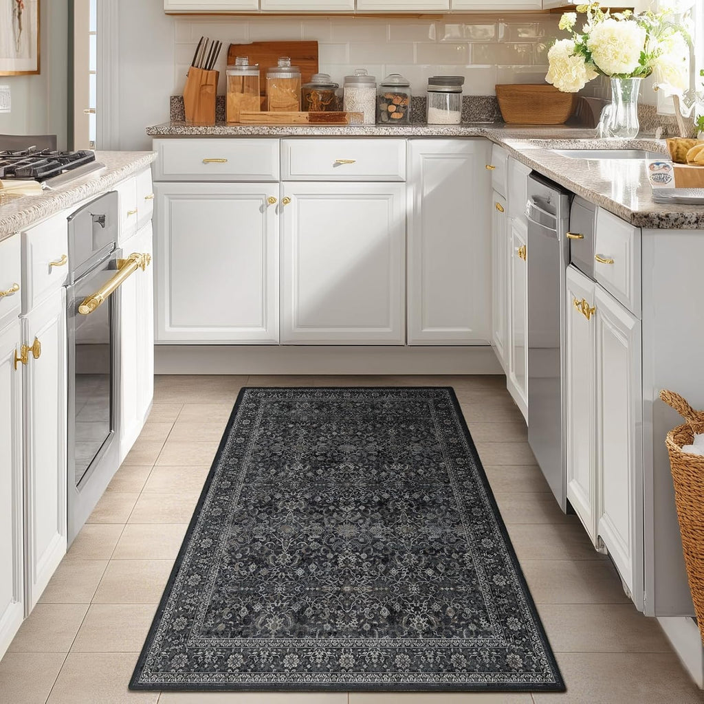 Vintage Dark 3x5 Entryway Rug Indoor Foyer, Earth Tone Farmhouse Throw Rug for Kitchen Bathroom, Mac