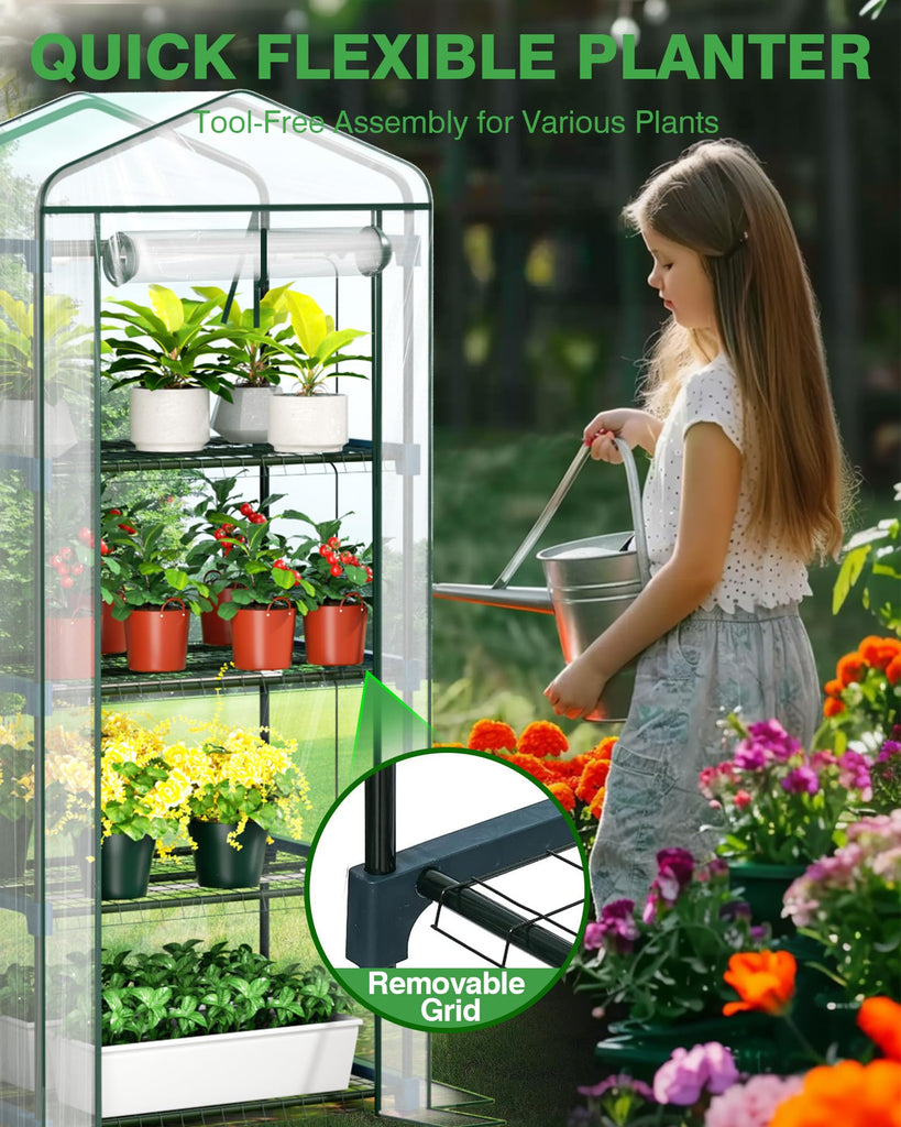 Mini Indoor Greenhouse with Grow Light - Small Portable Outdoor Plant Green House Cabinet with Wheels, Thermometer