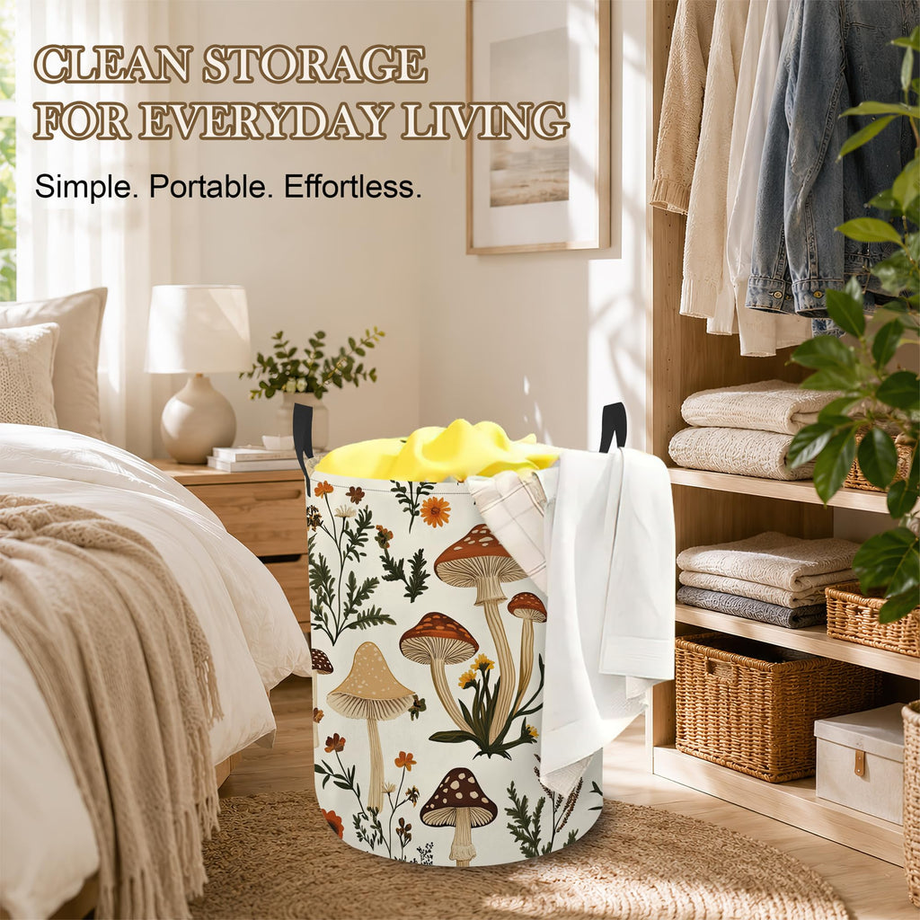 Mushroom Flower Laundry Basket, Foldable Oxford Cloth Botanical Garden Laundry Hamper with Handles, Tote Bag Clothes