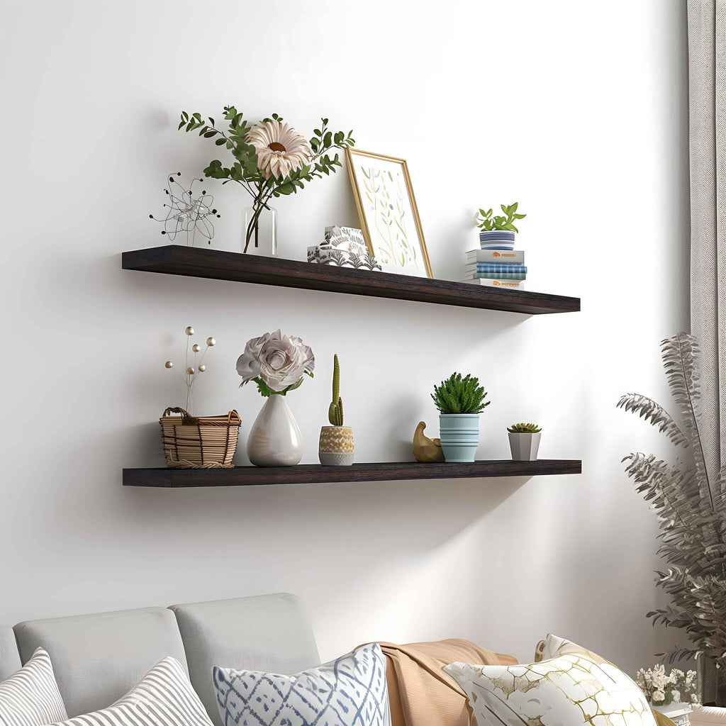 48 Inch Wood Floating Shelves for Wall, Wooden Wall Shelves, Set of 4 Brown
