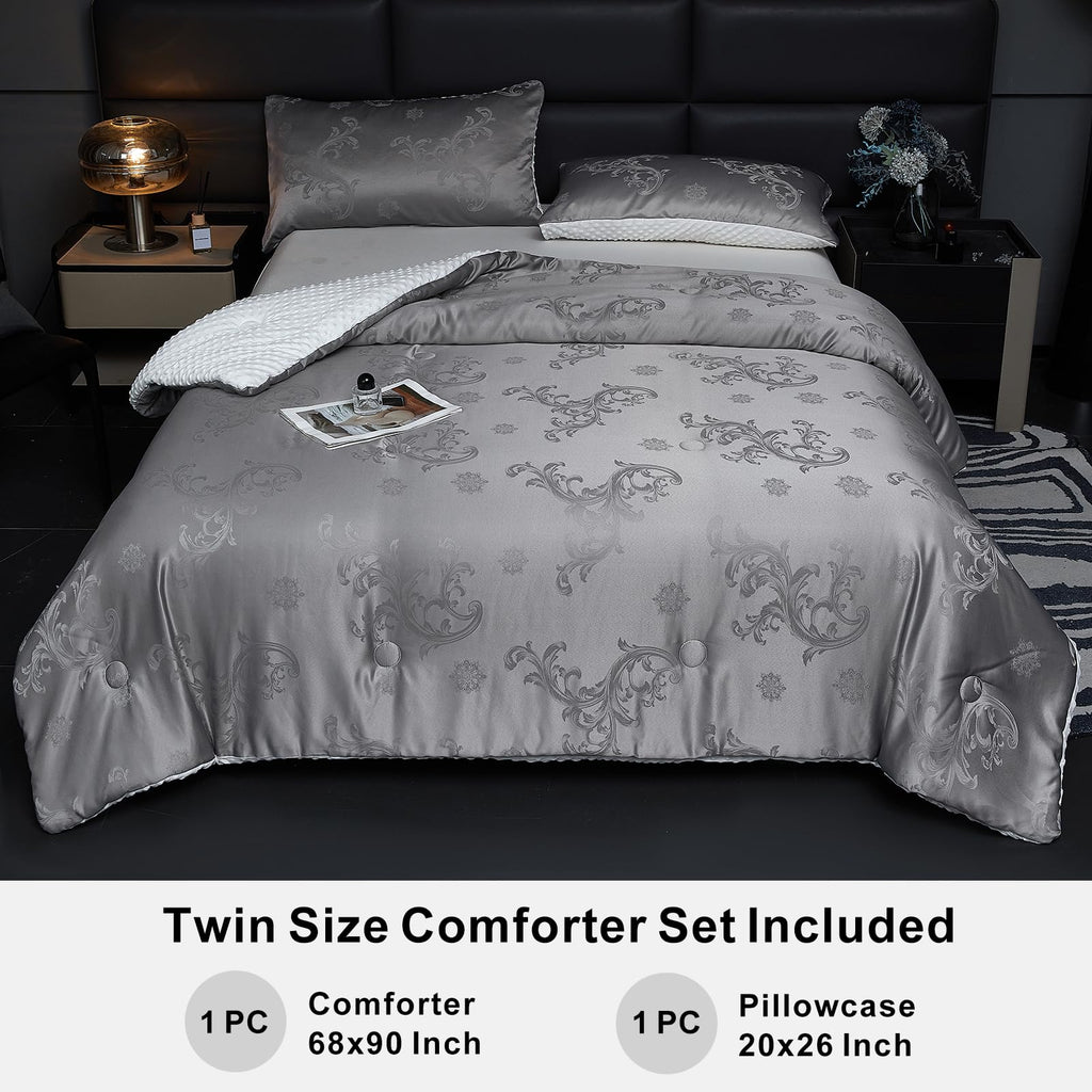 Jacquard Comforter Set - Luxury Warm Paisley Floral Pattern Twin Size Bedding with 1 Pillowcase All-Season Soft &