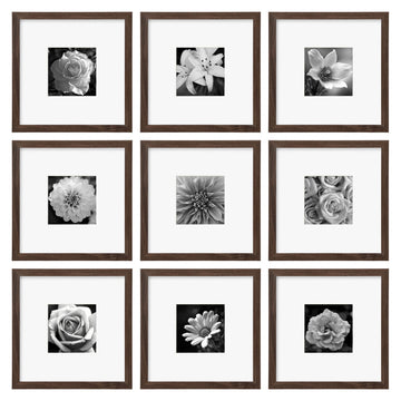 Picture Frames Set of 9, 10x10 in, Acrylic Cover, Walnut Brown