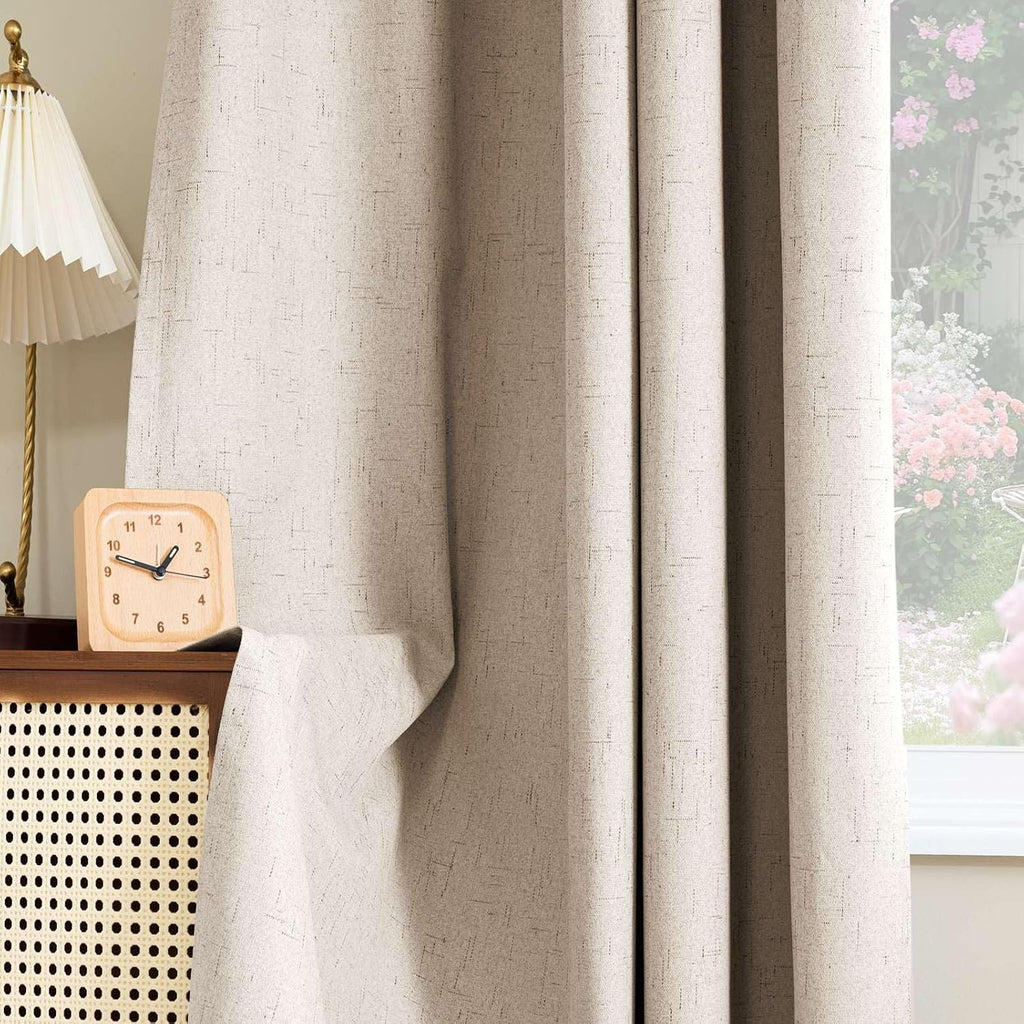 100% Blackout Curtains for Bedroom 84 Inches Long Grommet Linen Face Full Light Blocking Curtain Drapes for Living