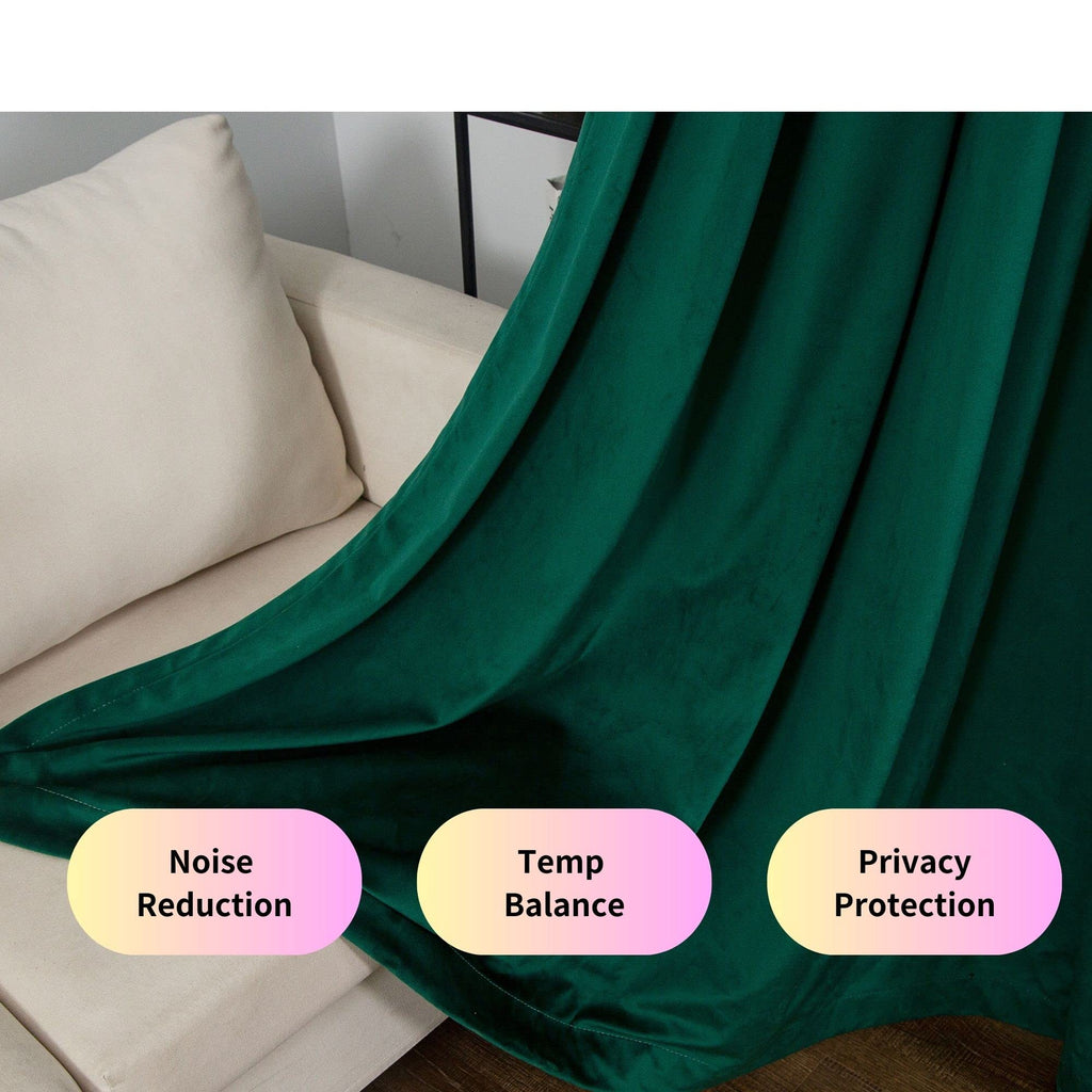 Emerald Green Velvet Curtains 52" W x 96" L Luxury 80% Blackout Curtains, Thermal Insulated Super Soft Window Drapes