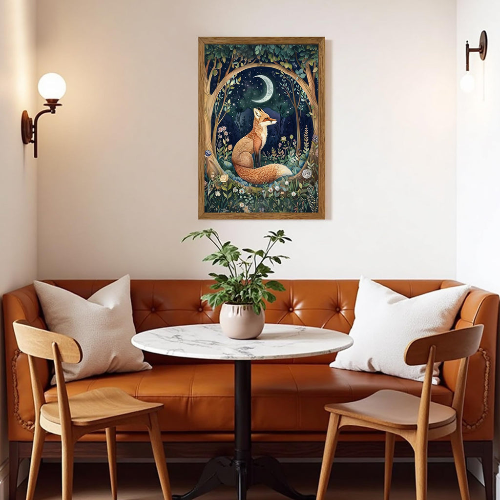 Fox and Moon Decor Whimsical Forest Animal Wall Art 16x24 in