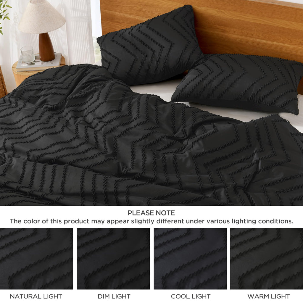 Black Super King Plus Comforter Set, 3 Pcs Boho Tufted Bedding Set