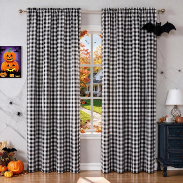Black and White Buffalo Plaid Curtains 84 inch Length, Farmhouse Country Gingham Light Filtering Privacy Drapes