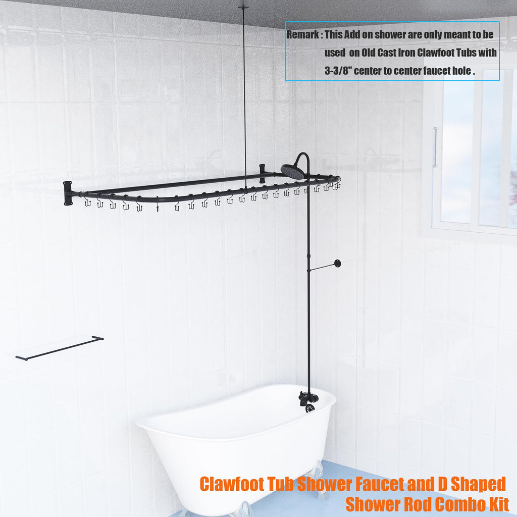 Clawfoot Tub Shower Kit With D-Style Shower Rod,Matte Black