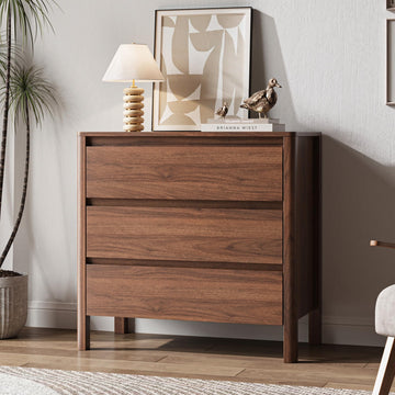 Walnut 3 Drawers Dresser, 31.4" Wide Wood Dresser