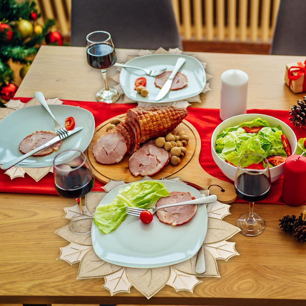 Christmas Placemats Set of 6 Christmas Decorations Indoor Round Placemats for Winter Holiday Party Kitchen Dinning