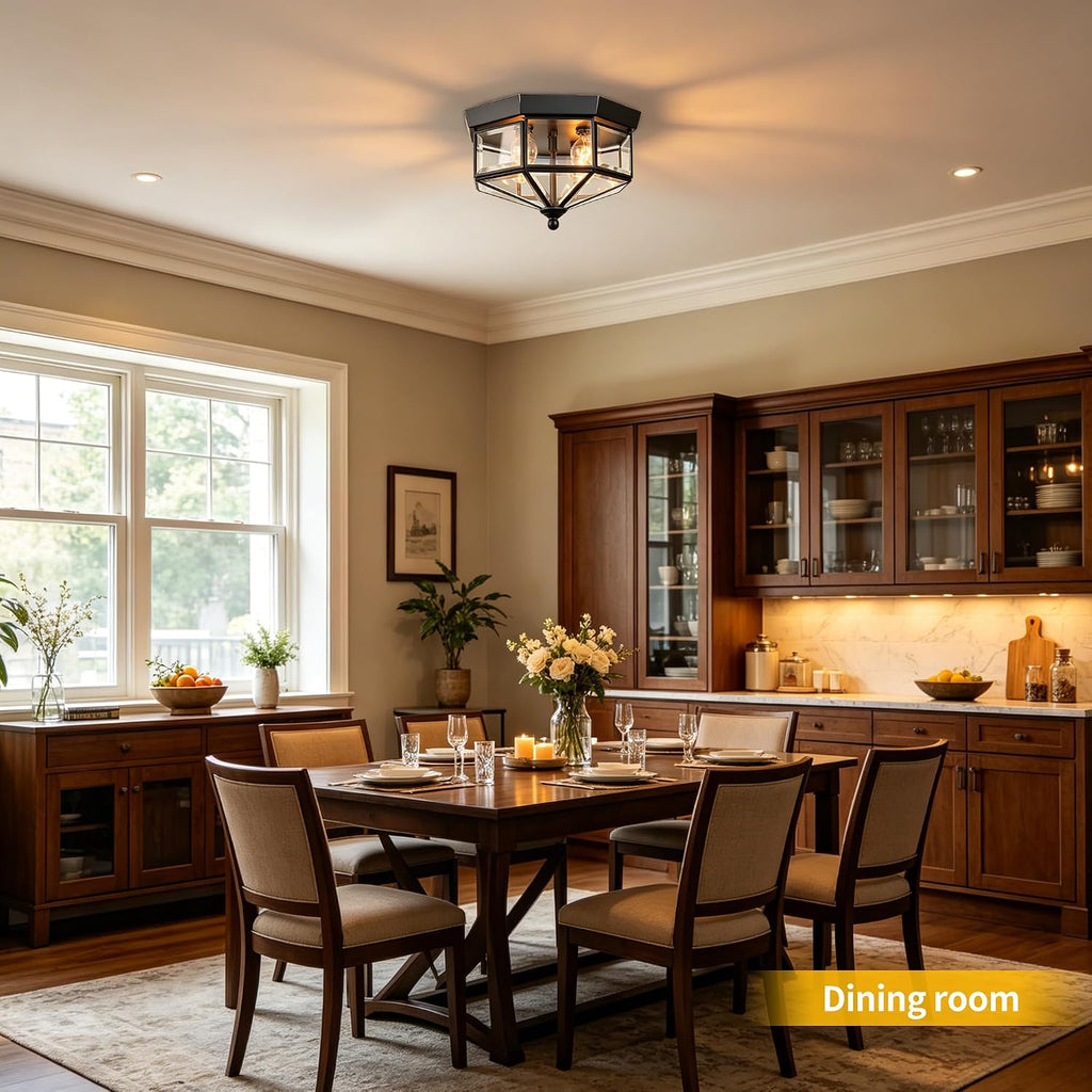 Flush Mount Outdoor Ceiling Light Fixture, 4 Light Exterior Porch Ceiling Lights with Clear Glass