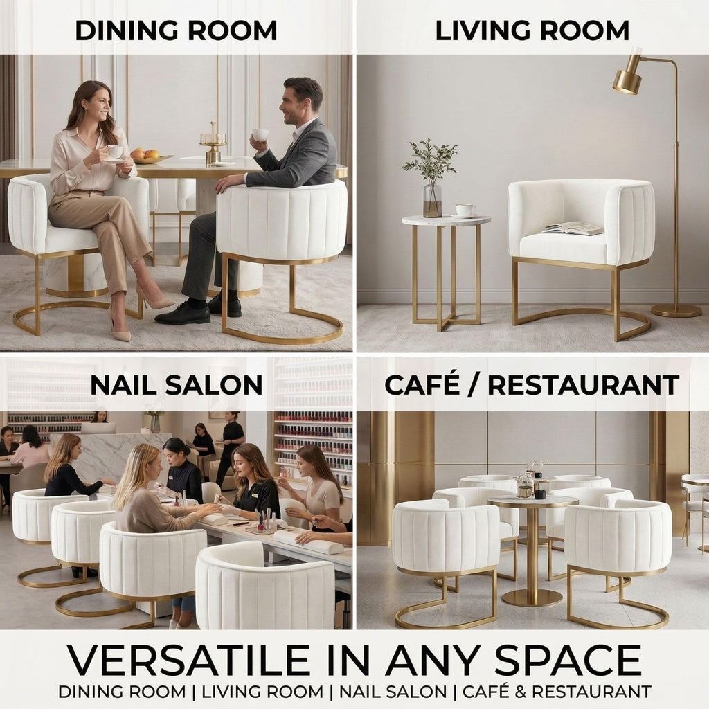 Beige and Gold Barrel Dining Chairs Set of 2, Modern Velvet Upholstered Accent Chairs with Curved Back Island, Luxury