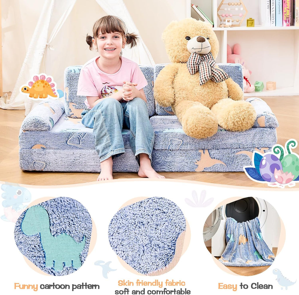 Dinosaur Modular Kids Play Couch for Toddlers 1-3, Glow-in-the-Dark
