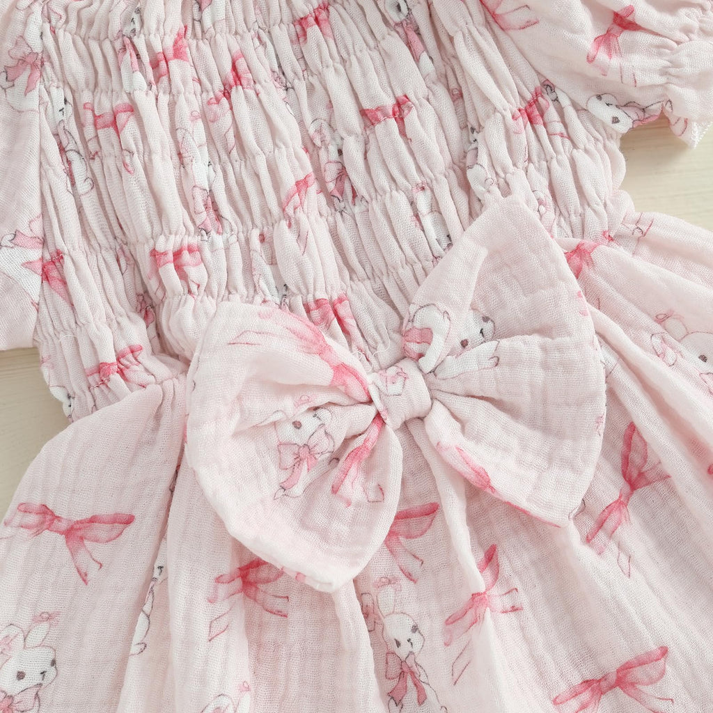 Newborn Baby Girl Easter Outfit Smocked Bunny/Carrot Romper Cotton Linen Bodysuit Headband Summer Clothes