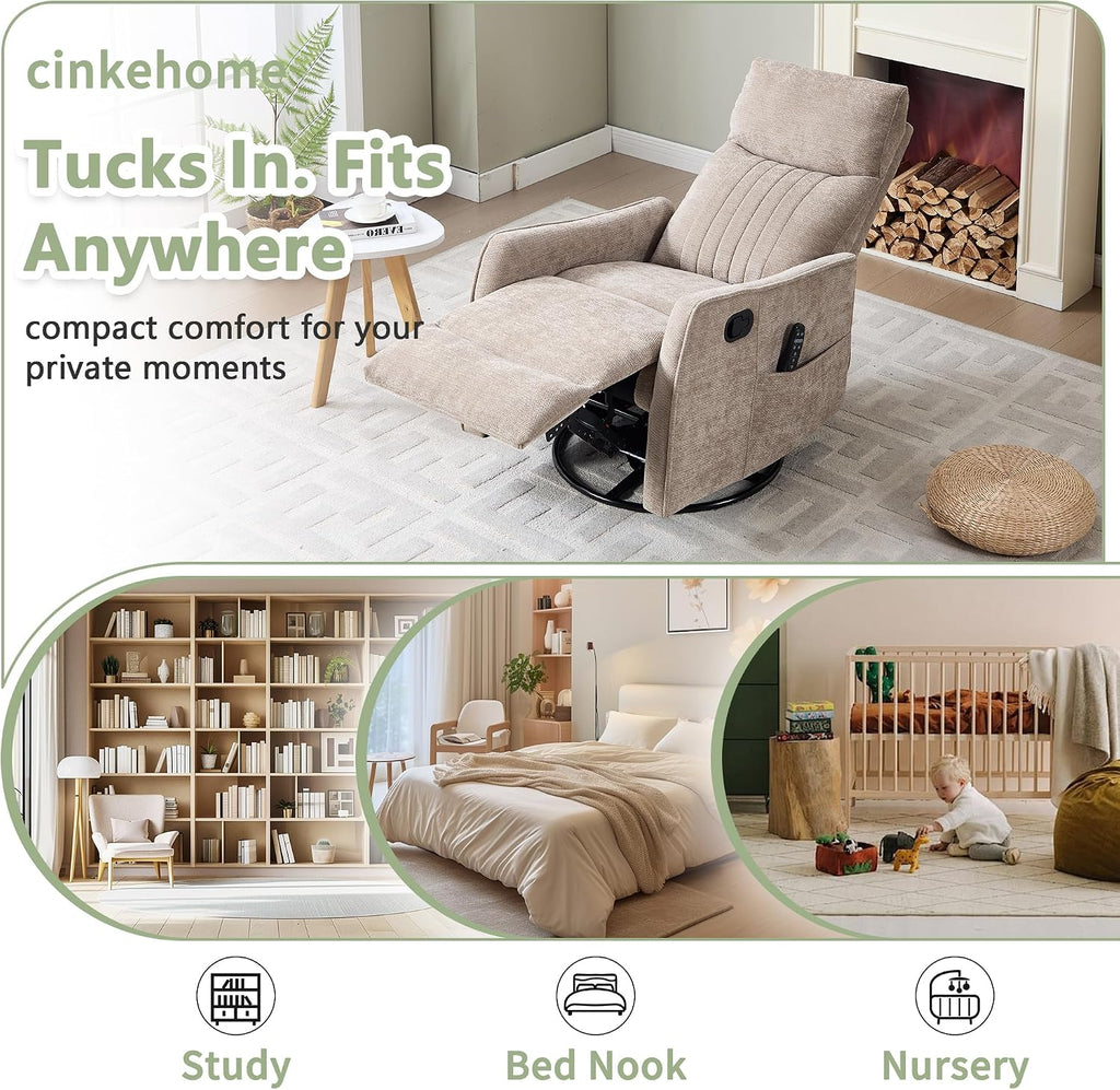 Swivel Rocker Recliner, Glider Rocker Recliner Chair, Manual Reclining Chair with Heated Massage, Small Spaces
