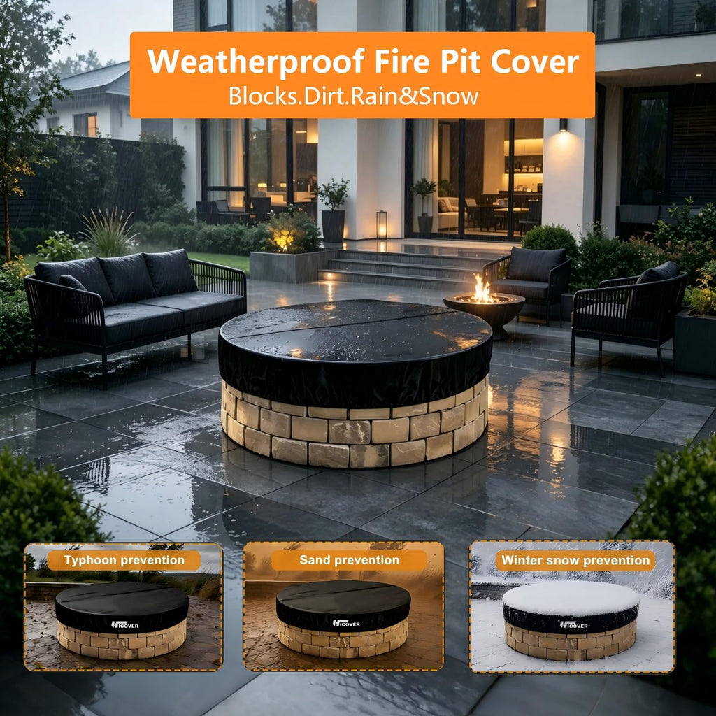 Heavy Duty 1200D Round Fire Pit Cover for In-Ground Fire Pits, 52-57 Inch