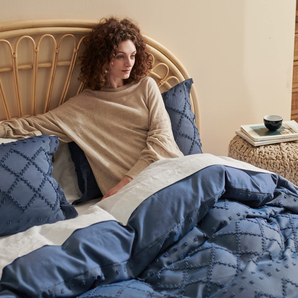 Navy Boho Duvet Cover, Soft Vintage Embroidery