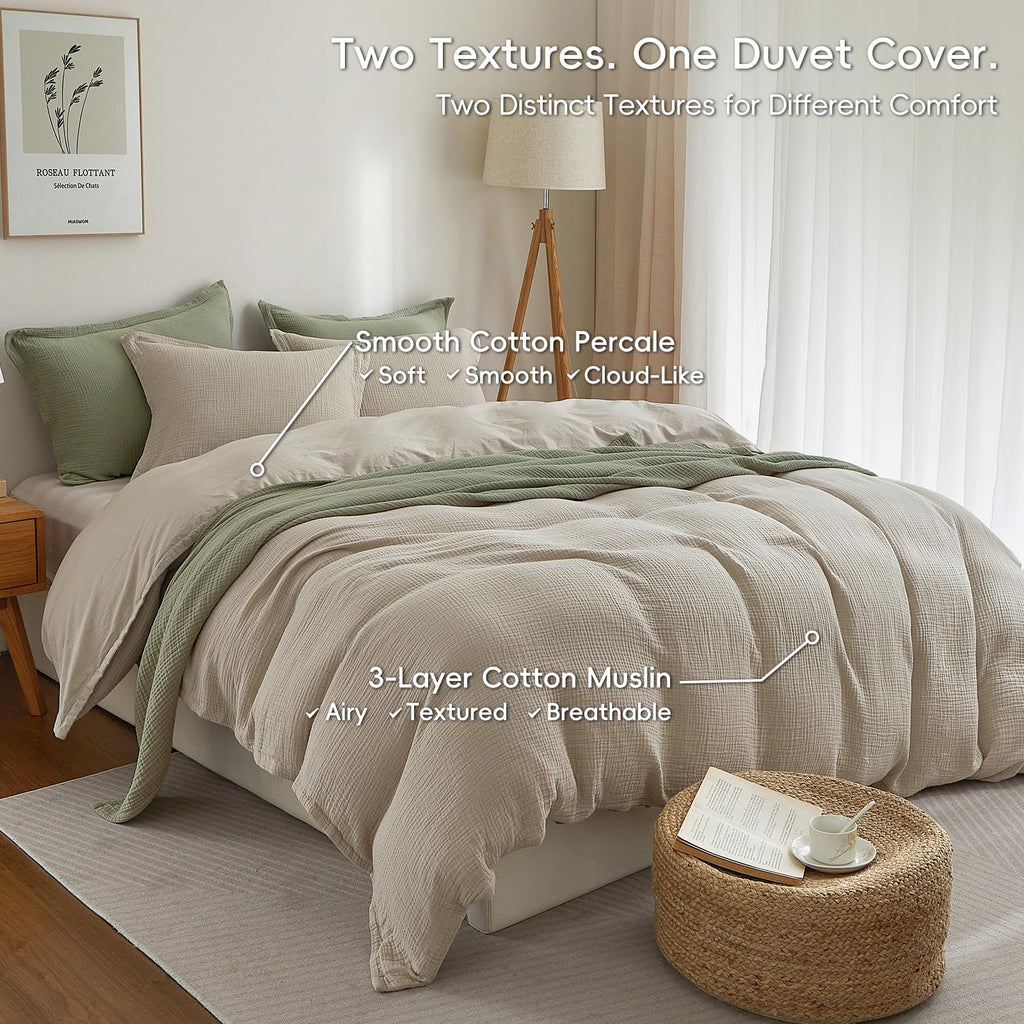100% Cotton Muslin Duvet Cover 3-Layer, 90"x90", Taupe