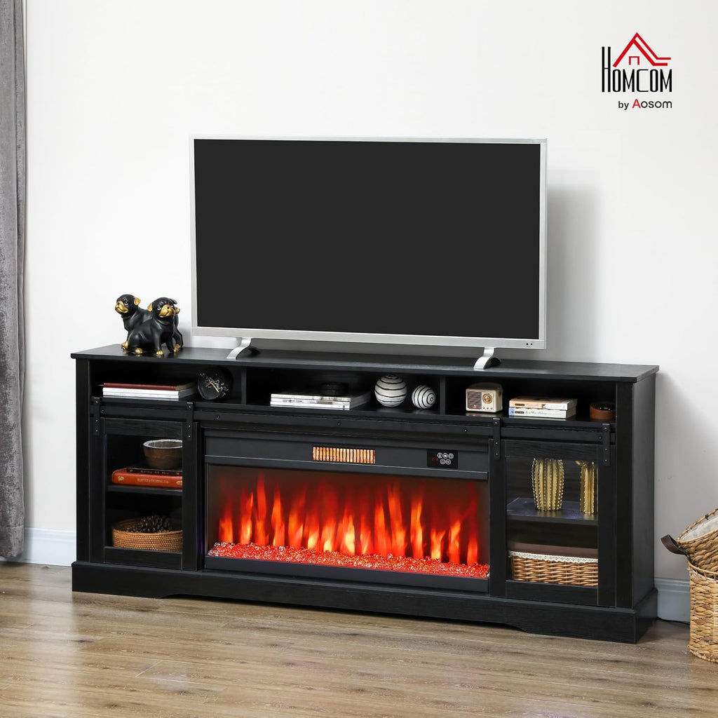 Fireplace TV Stand for TVs Up to 80 Inches, Modern Entertainment Center with 36" Glass Electric Fireplace & LED Lights