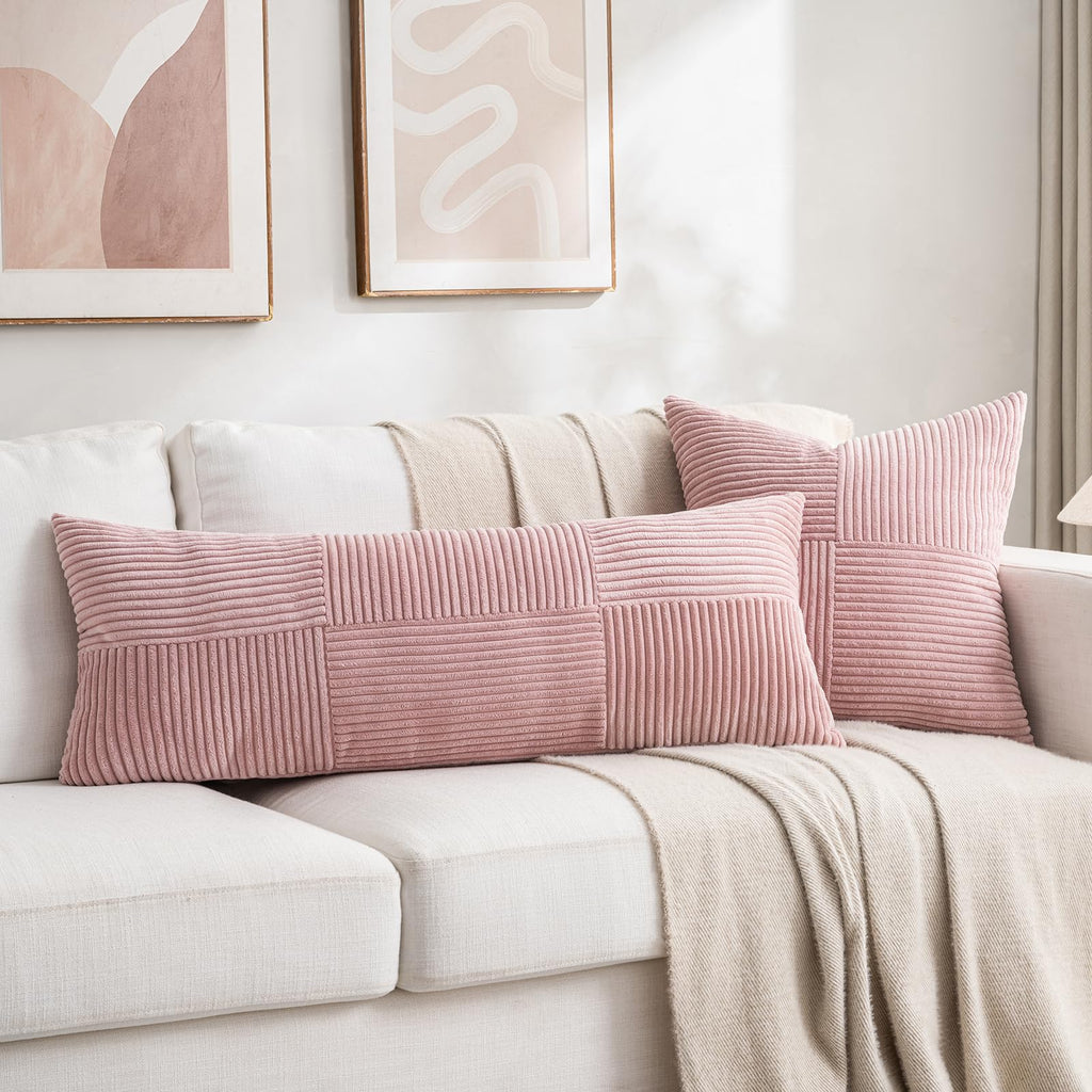2 Packs Blush Pink Decorative Throw Pillow Covers 22x22 Inch Couch Bed Sofa, Rustic Farmhouse Boho Home Decor, Soft
