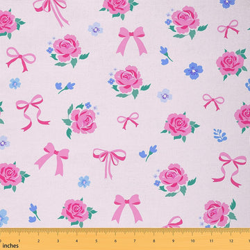Cute Bow Fabric by The Yard Romantic Rose Flower Upholstery Fabric Bow Tie Floral Indoor Decor for DIY Sewing Craft