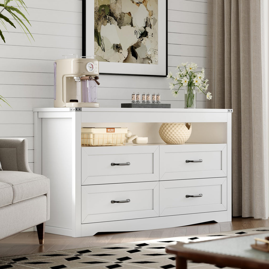 With LED Lights, 4-Drawer White Chest of Drawers
