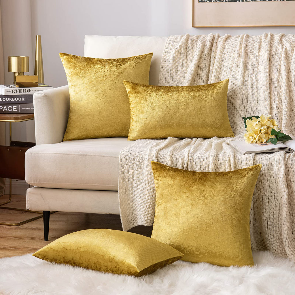12x20 Inch Lumbar Velvet Throw Pillow Covers Golden