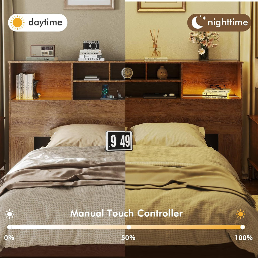 King Headboard Only, King Bookcase Headboard with Charging Station, Storage Wooden Head Board with USB & 2 Power