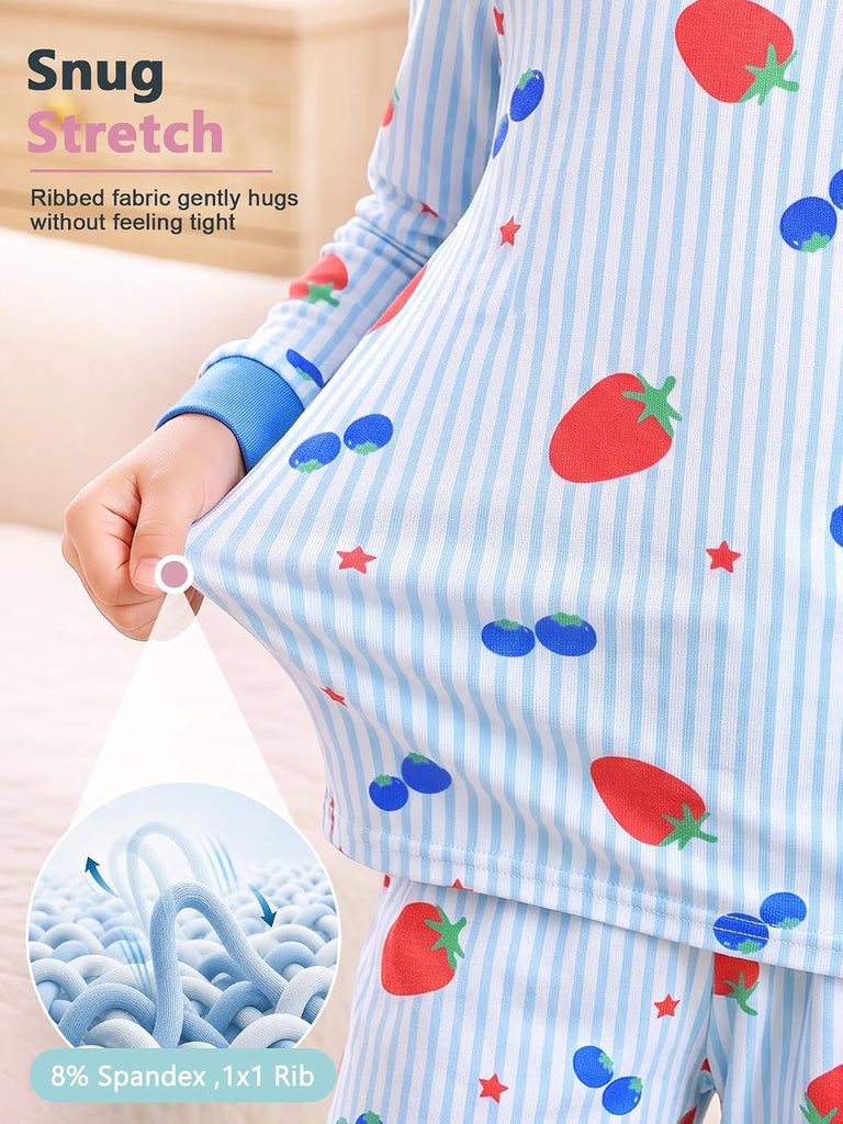 Girl Pajamas Viscose Long Sleeve Sleepwear Snug-Fit Kids Pjs Clothes