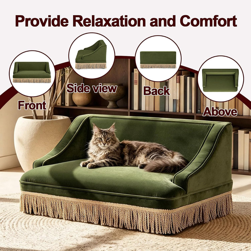 Velvet Dog Couch Bed, Orthopedic Pet Sofa with Skirt, Washable Non-Slip Bottom for Small Medium Dogs &