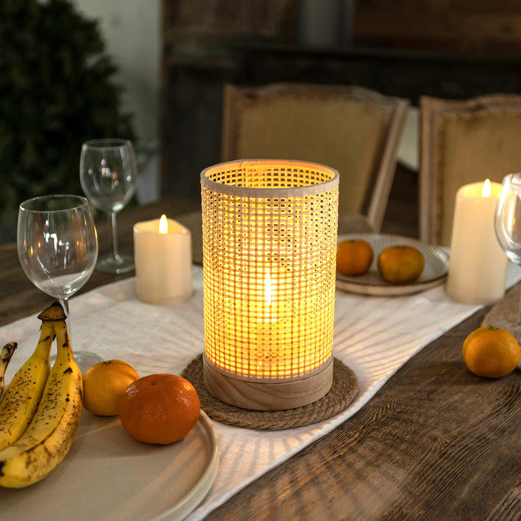 Rattan Lamp, Battery Operated Table Lamp with Timer Boho