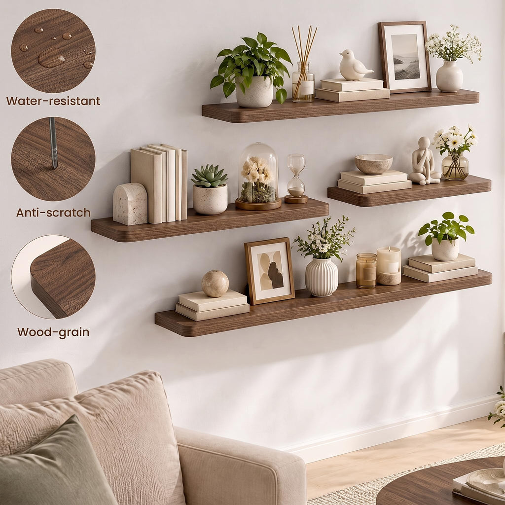 55 Inch Floating Shelves, 9.3" Deep Rounded Corners Wall Shelf